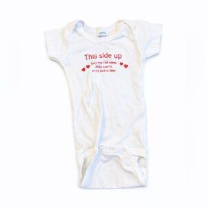 White 'This Side Up' Baby One-Piece Bodysuit with Red Print